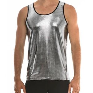 ST33LE PLATINUM LIQUID SQUARE DOTS METALLIC STRETCH TANK TOP